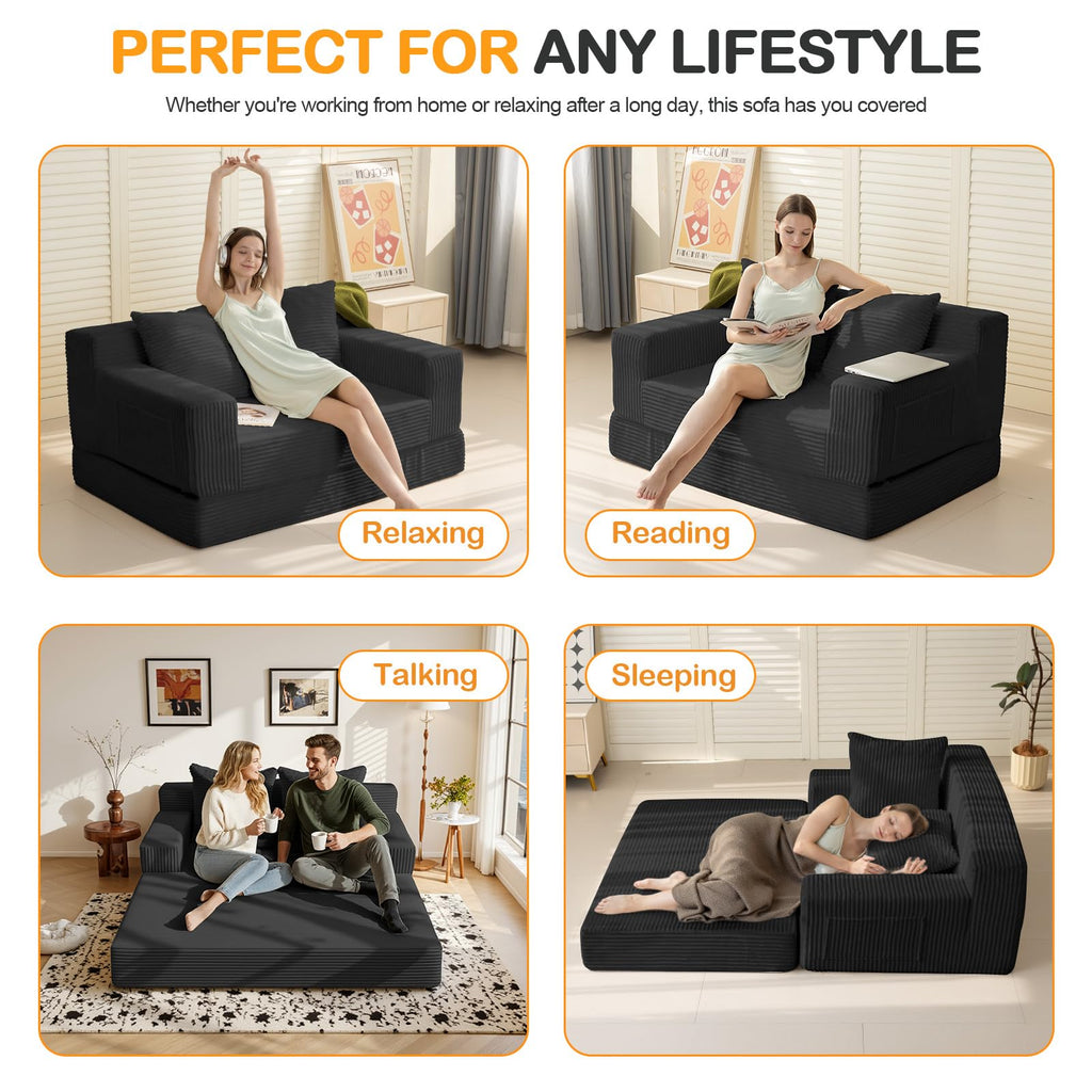 Convertible Folding Floor Futon Sleeper Sofa Bed with 2 Pillows I155630