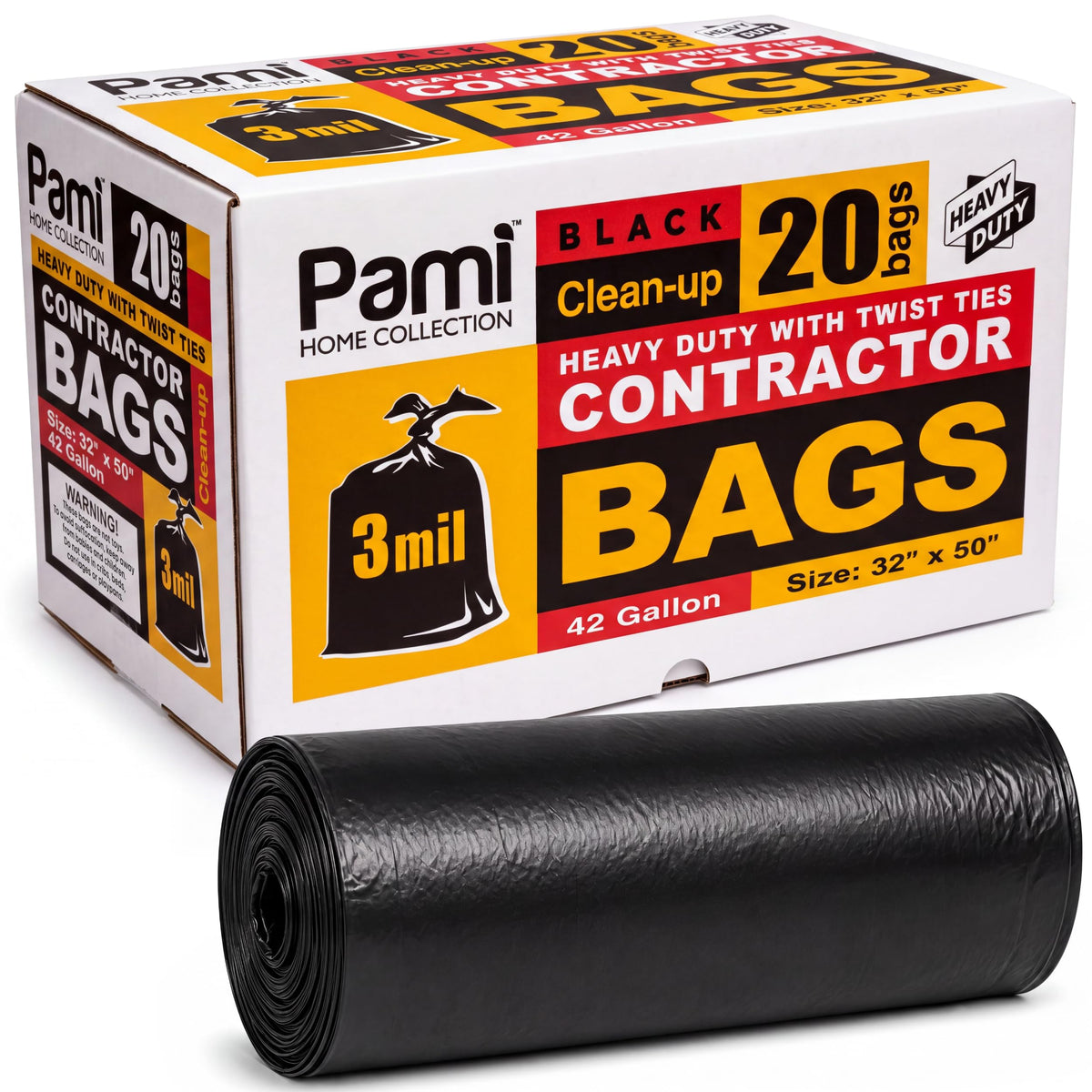 42 Gallon 3 Mil Black Trash Bags 20 Count P7051