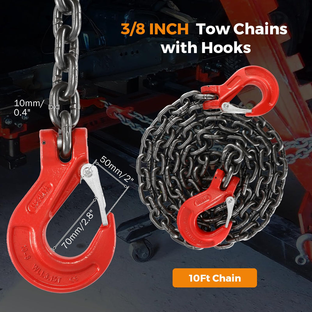 3/8 Inch 10Ft Tow Chain with Double Slip Hooks V28288