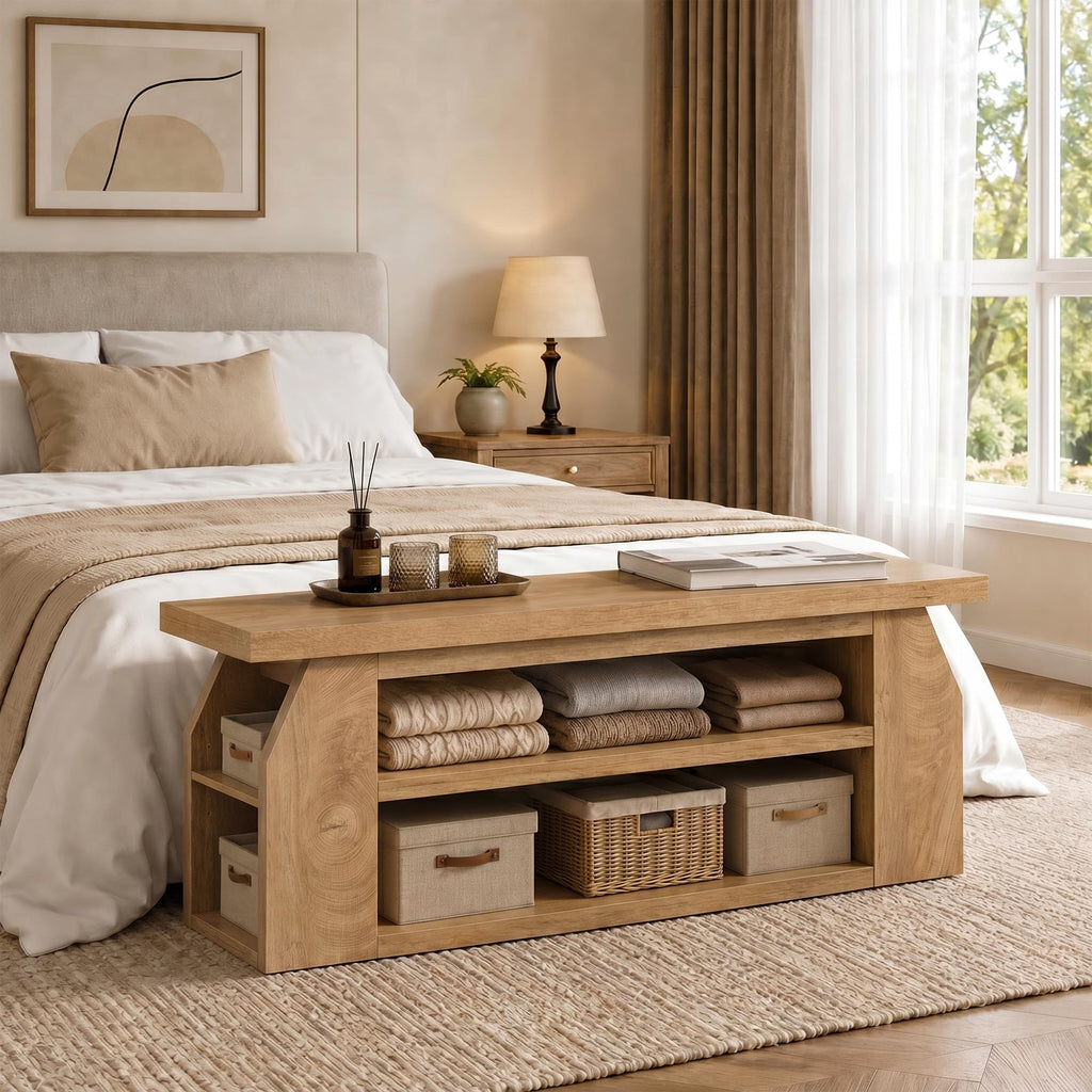 Oak 3-Tier Wood TV Stand for 55 Inch TV H383241
