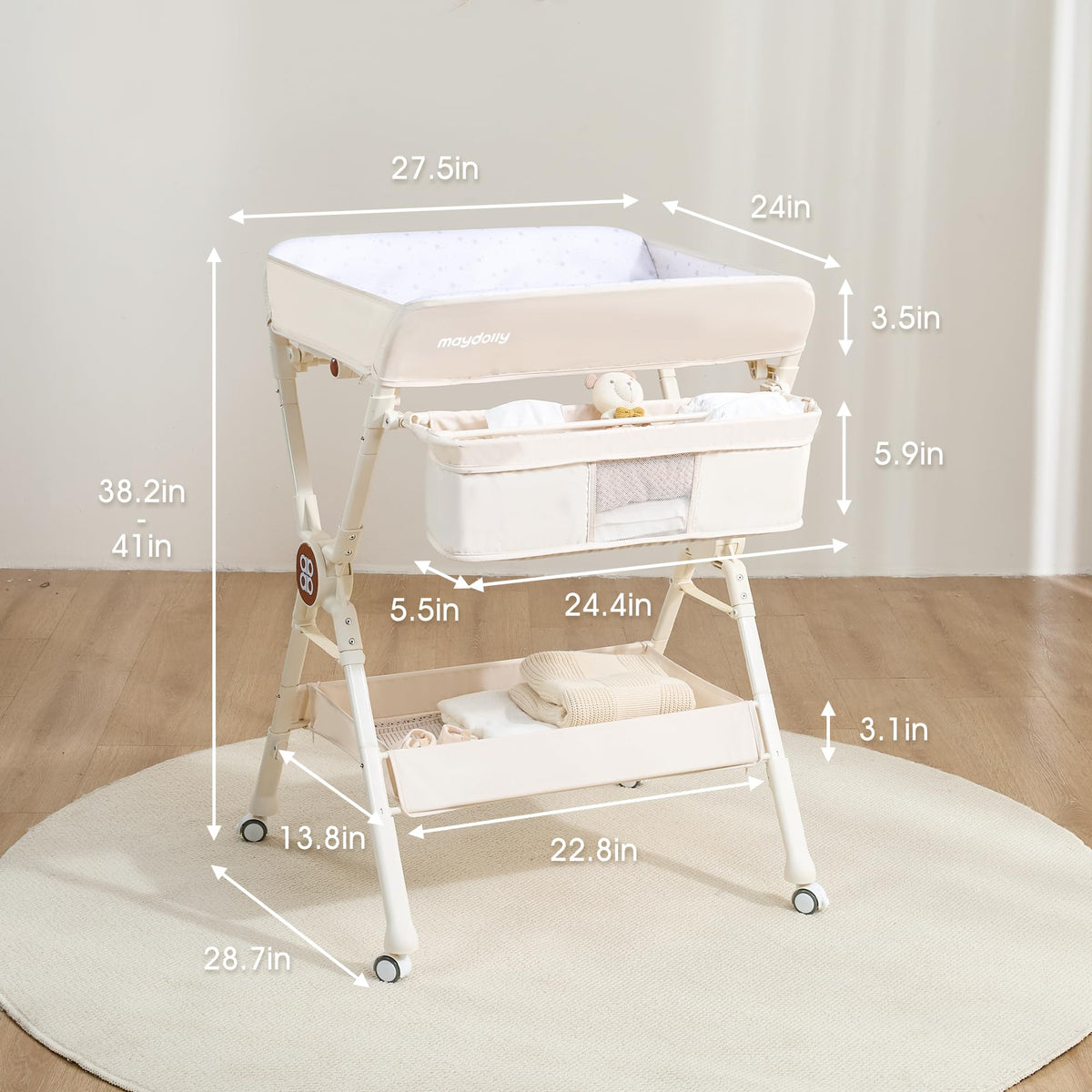 Portable Foldable Baby Changing Table on Wheels J116