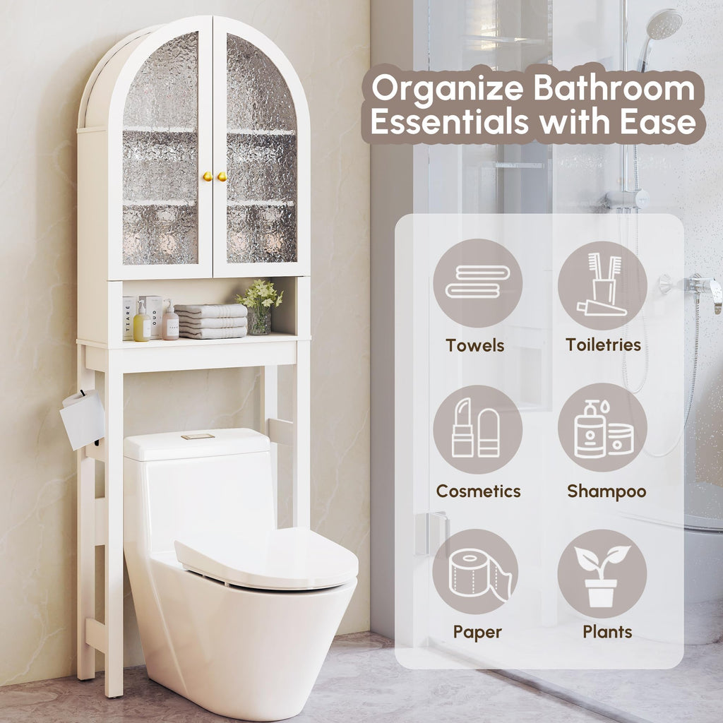 White Over The Toilet Storage Cabinet with Acrylic Doors and Adjustable Shelf I1180