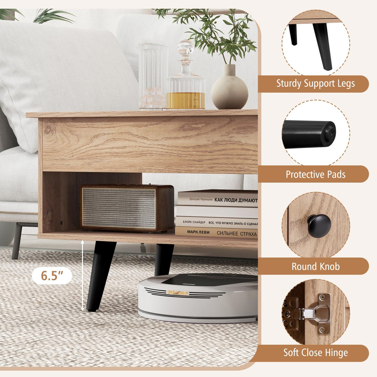 Lift Top Coffee Table with Storage and Hidden Compartment Z489