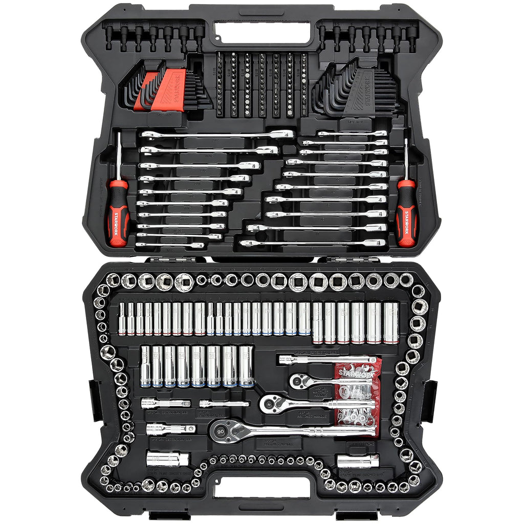 303-Piece Mechanics Tool Set and Socket Set, 1/4", 3/8", 1/2" Drive, SAE/Metric J190