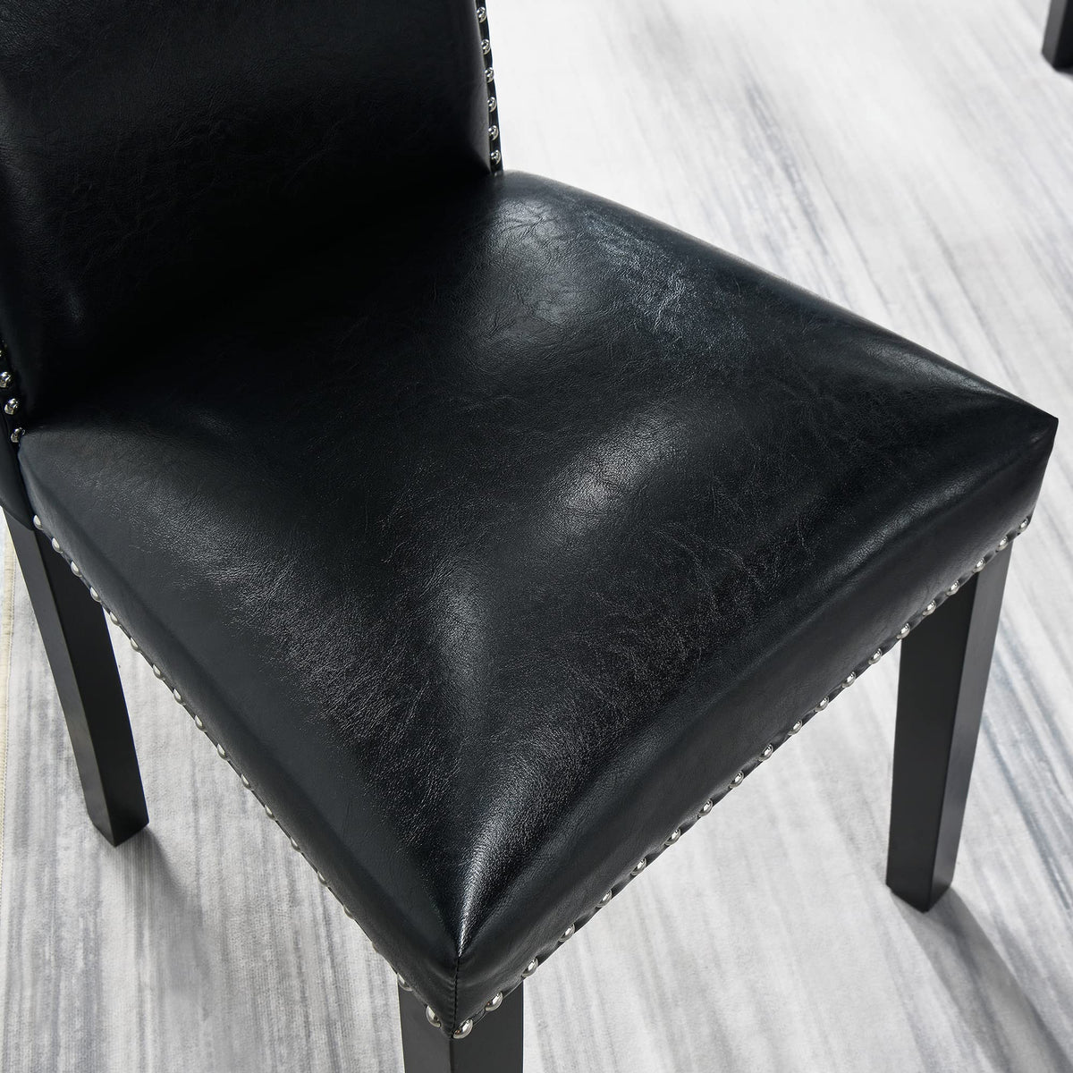 Black Faux Leather Dining Chairs Set of 4 with Wood Legs B62537