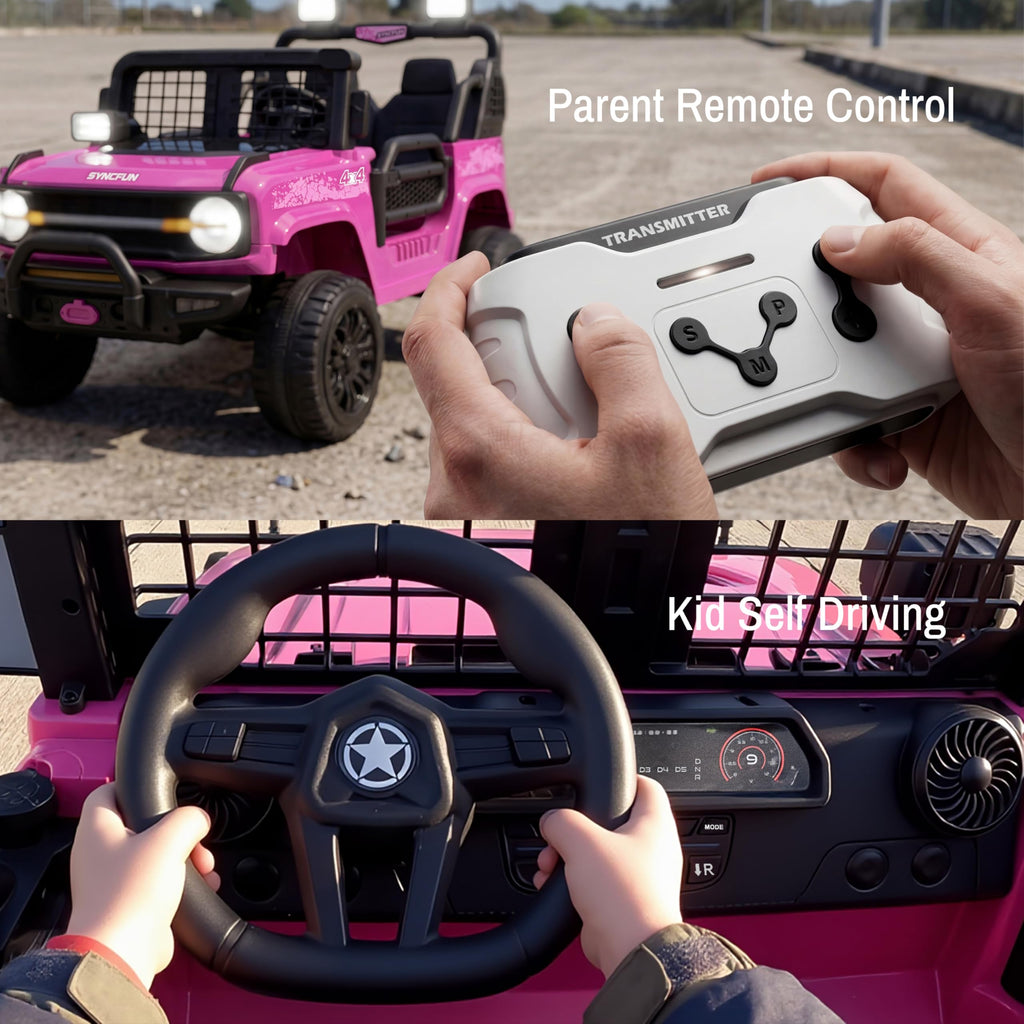 24V 2 Seater Ride On Car with Remote Control, 3 Speed Settings, All-Terrain Tires, LED Lights & Bluetooth Music, Up to 132 lbs, Pink L7632