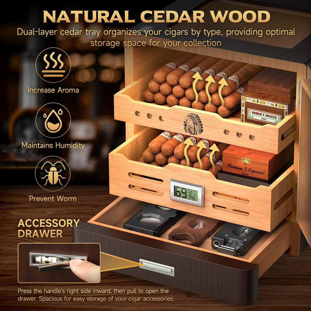 Cigar Humidor Cabinet with Digital Hygrometer and 2 Humidifiers Q86449