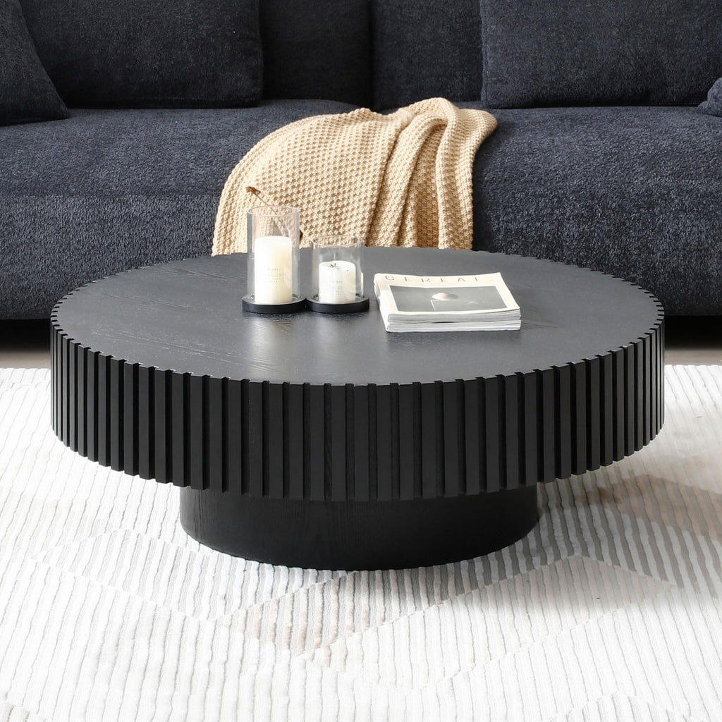 Matt Black Round Nesting Wood Coffee Table H398449