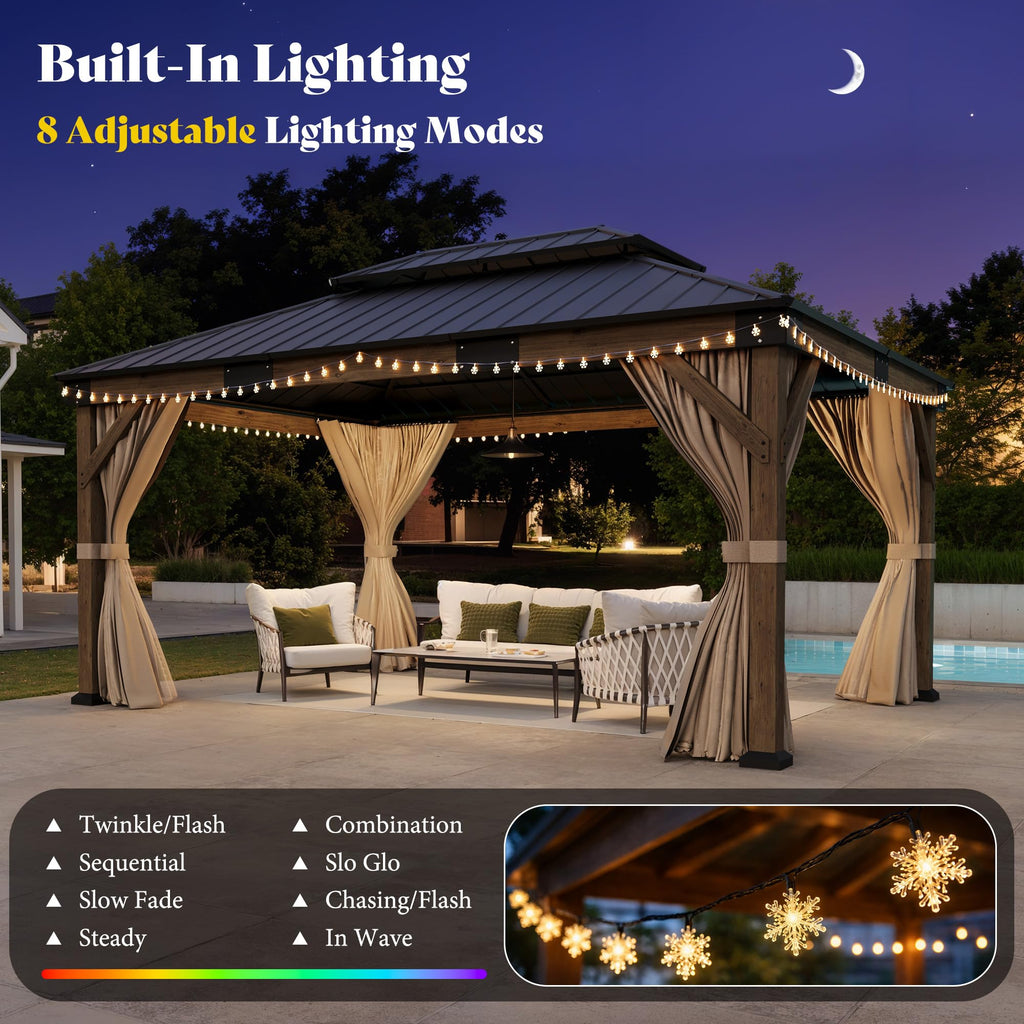 12x14FT Hardtop Gazebo with Double Roof, Privacy Curtain & Netting N9110
