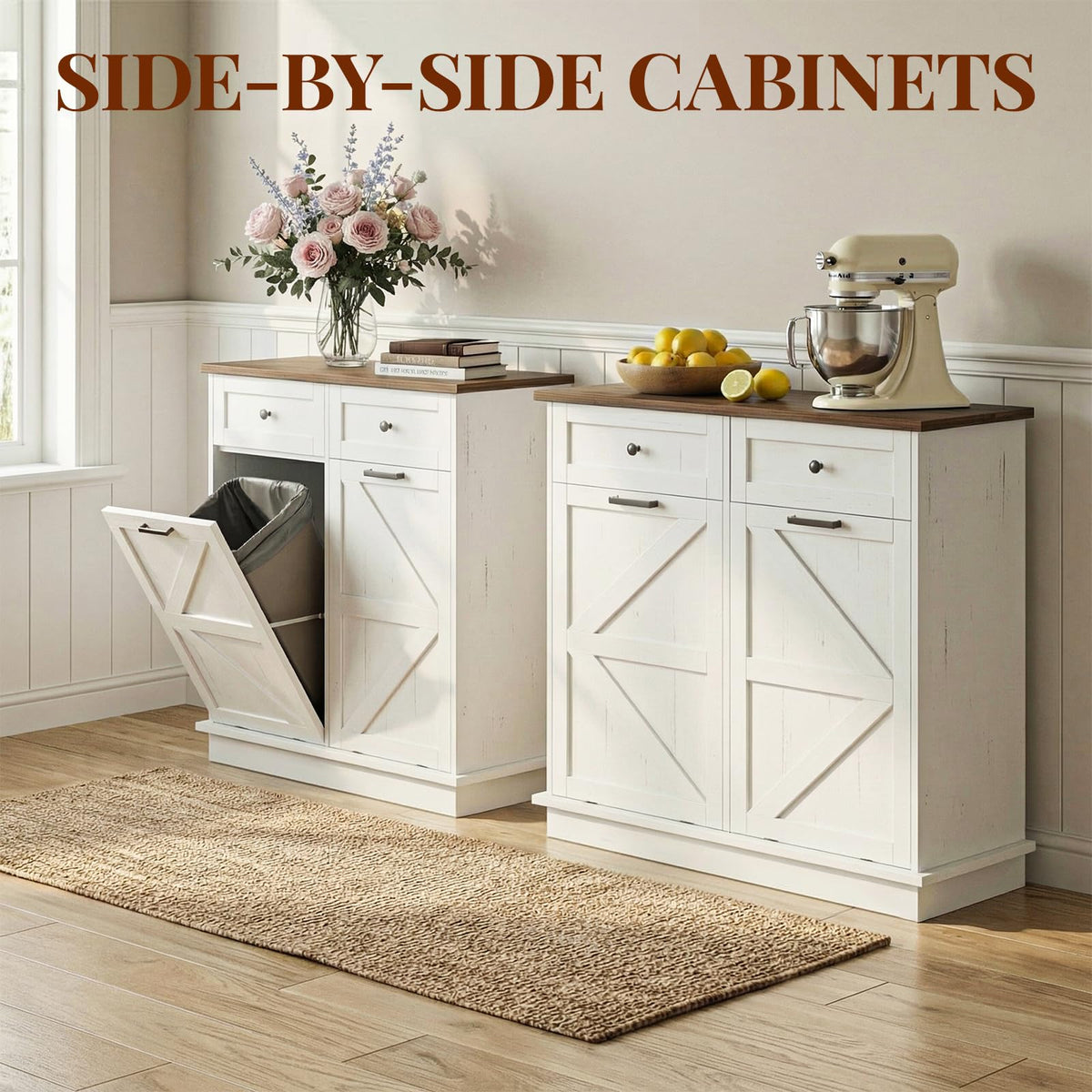 White Tilt-Out Trash Can Cabinet I4289