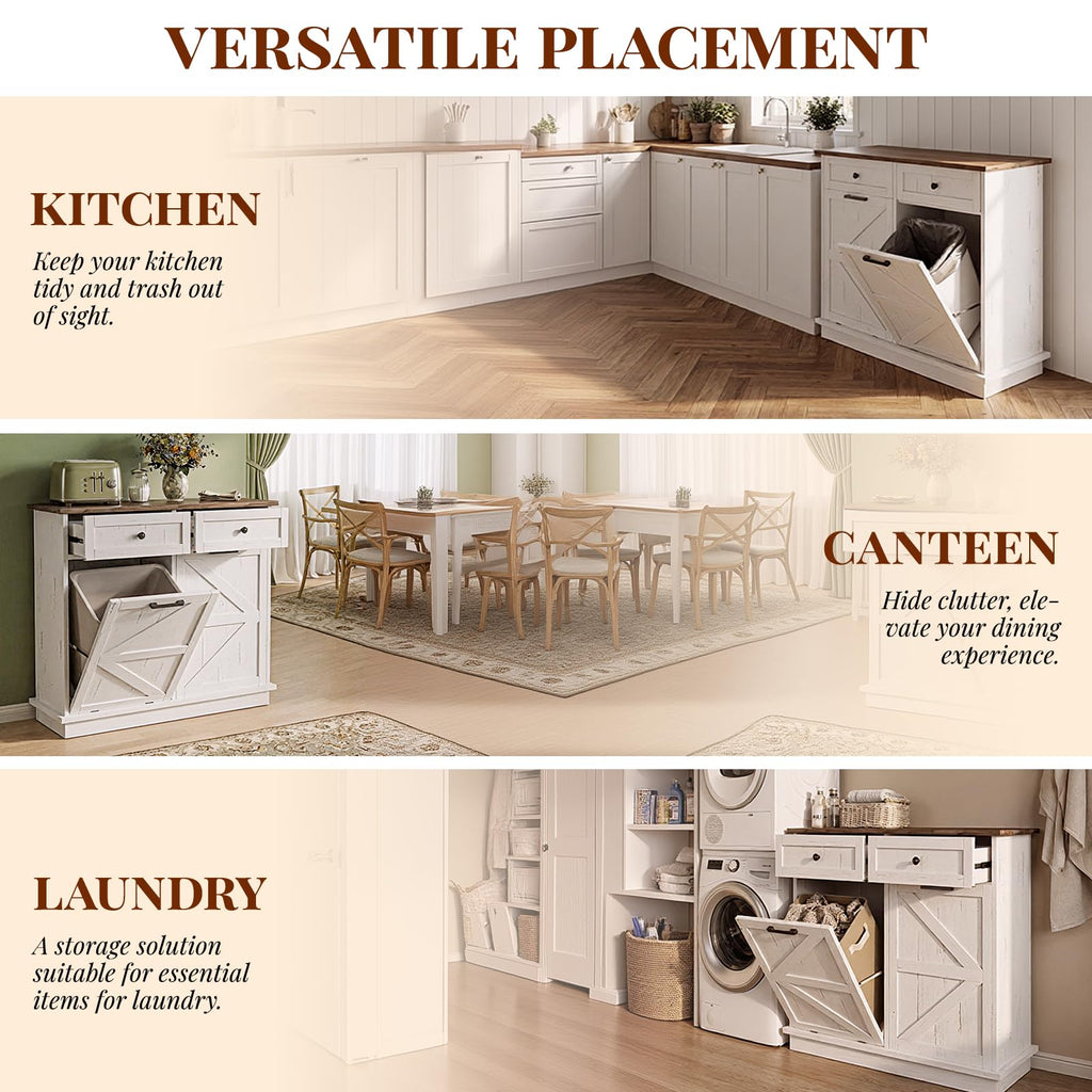 White Tilt-Out Trash Can Cabinet I4289