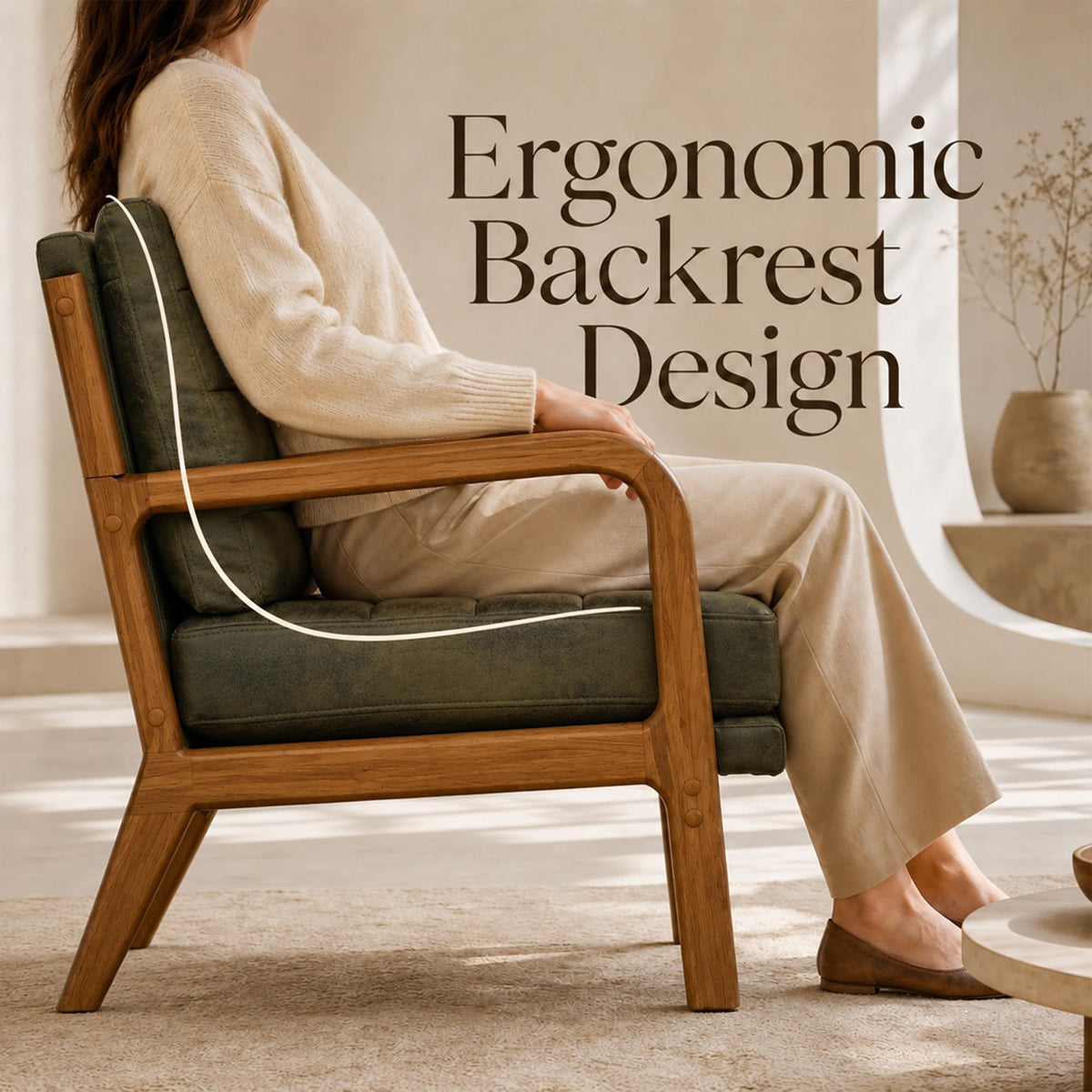 Mid-Century Modern Accent Chair Set of 2 Green H848
