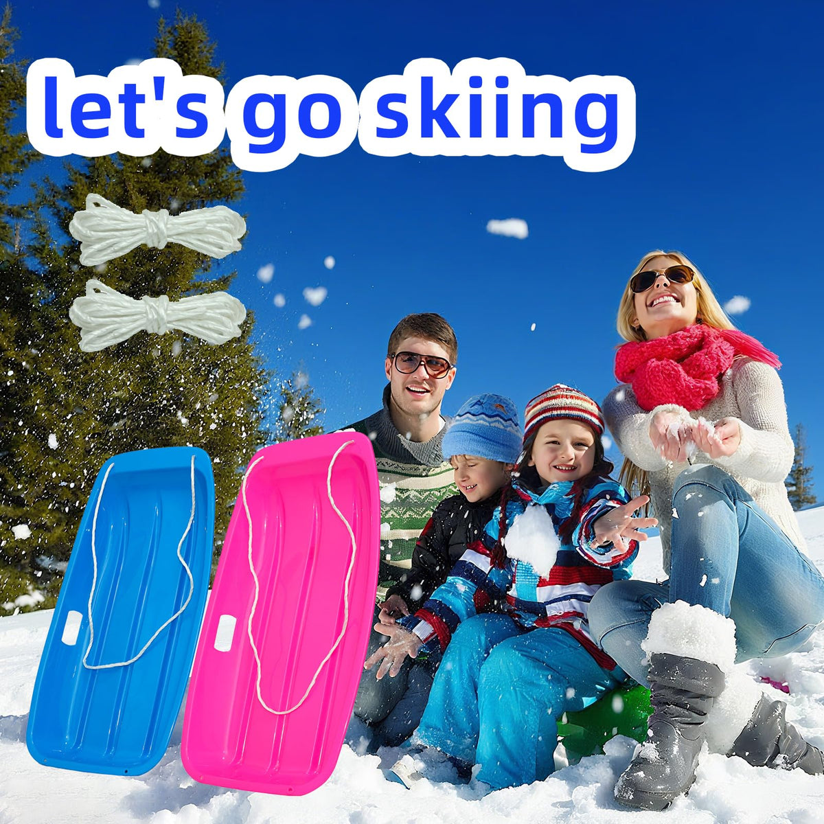 35 Inch 2-Person Plastic Snow Sled with Pull Rope A170413