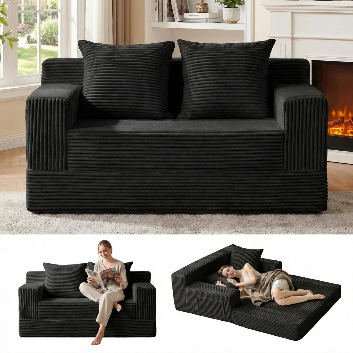 Convertible Folding Floor Futon Sleeper Sofa Bed with 2 Pillows I155630