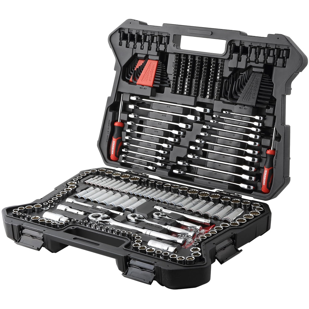 303-Piece Mechanics Tool Set and Socket Set, 1/4", 3/8", 1/2" Drive, SAE/Metric J190