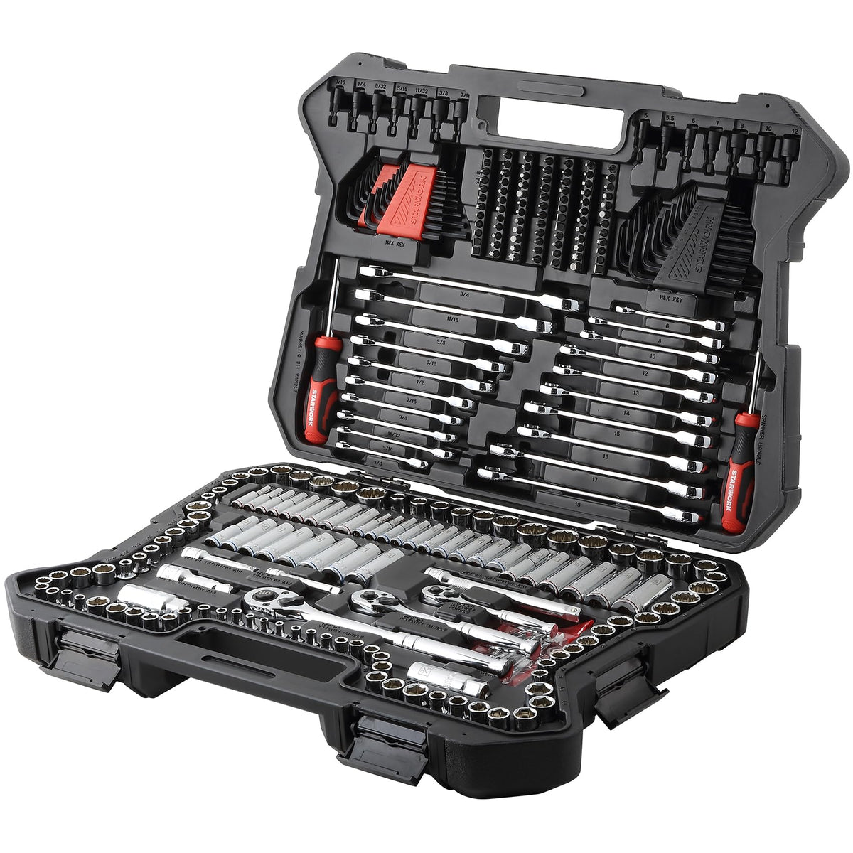 303-Piece Mechanics Tool Set and Socket Set, 1/4", 3/8", 1/2" Drive, SAE/Metric J190