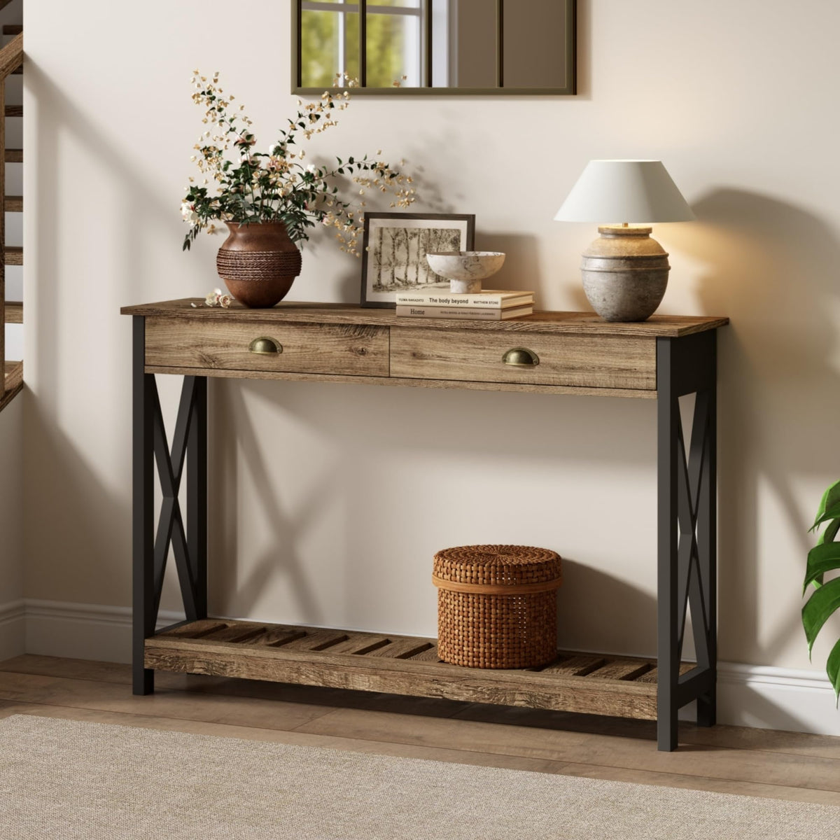 Farmhouse Console Table with Drawer Q533