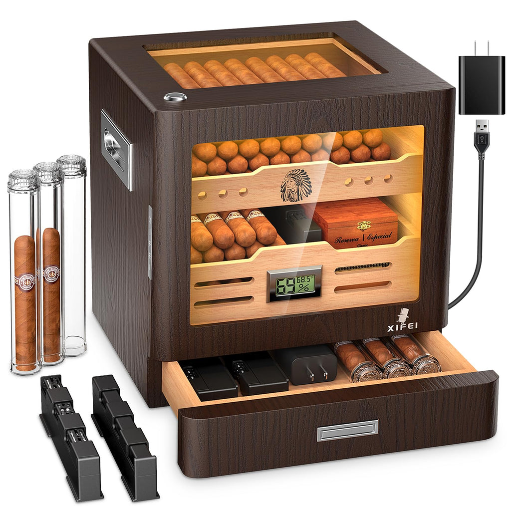 Cigar Humidor Cabinet with Digital Hygrometer and 2 Humidifiers Q86449