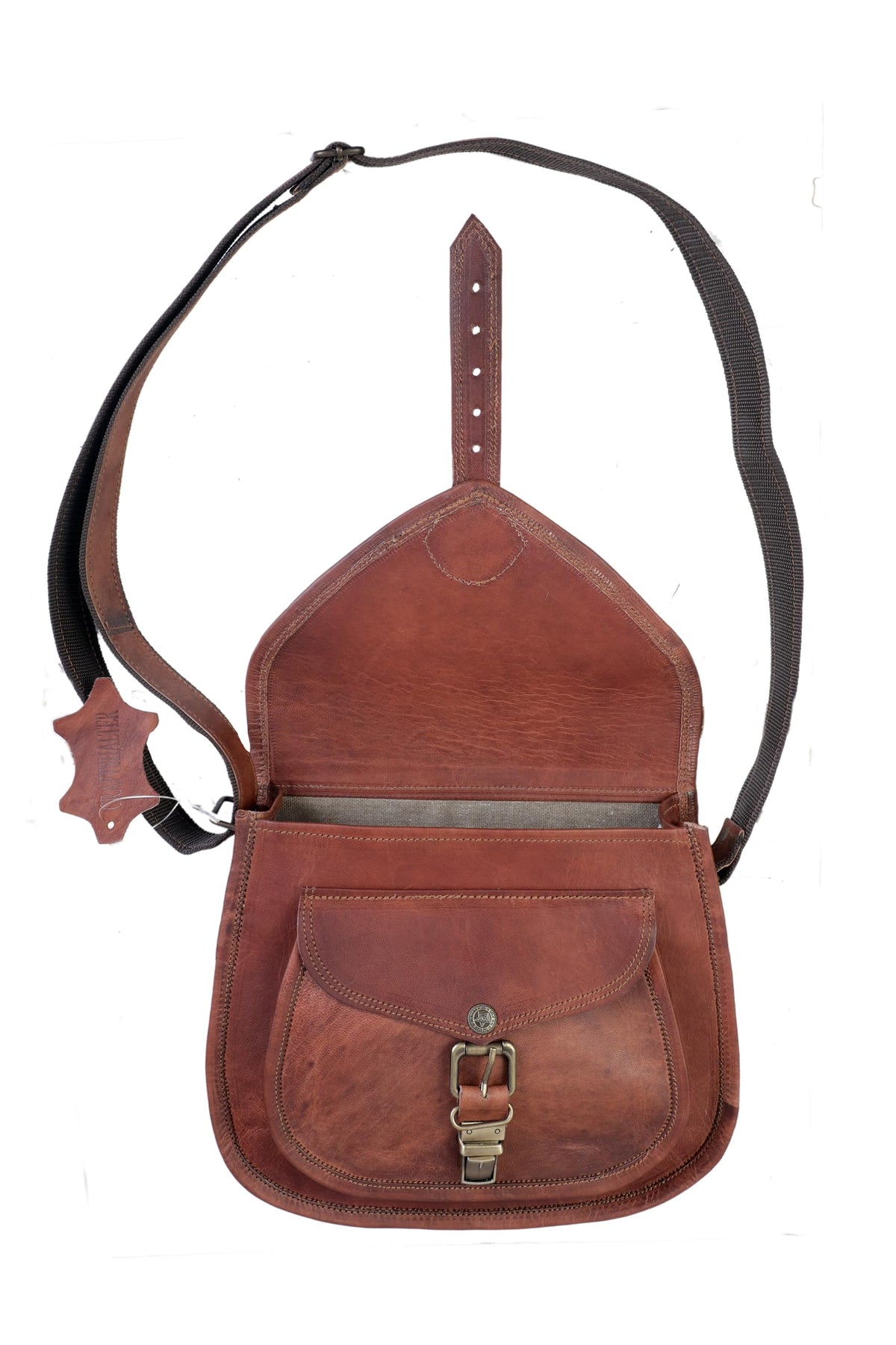 Brown Leather Crossbody Satchel with Adjustable Strap I14297