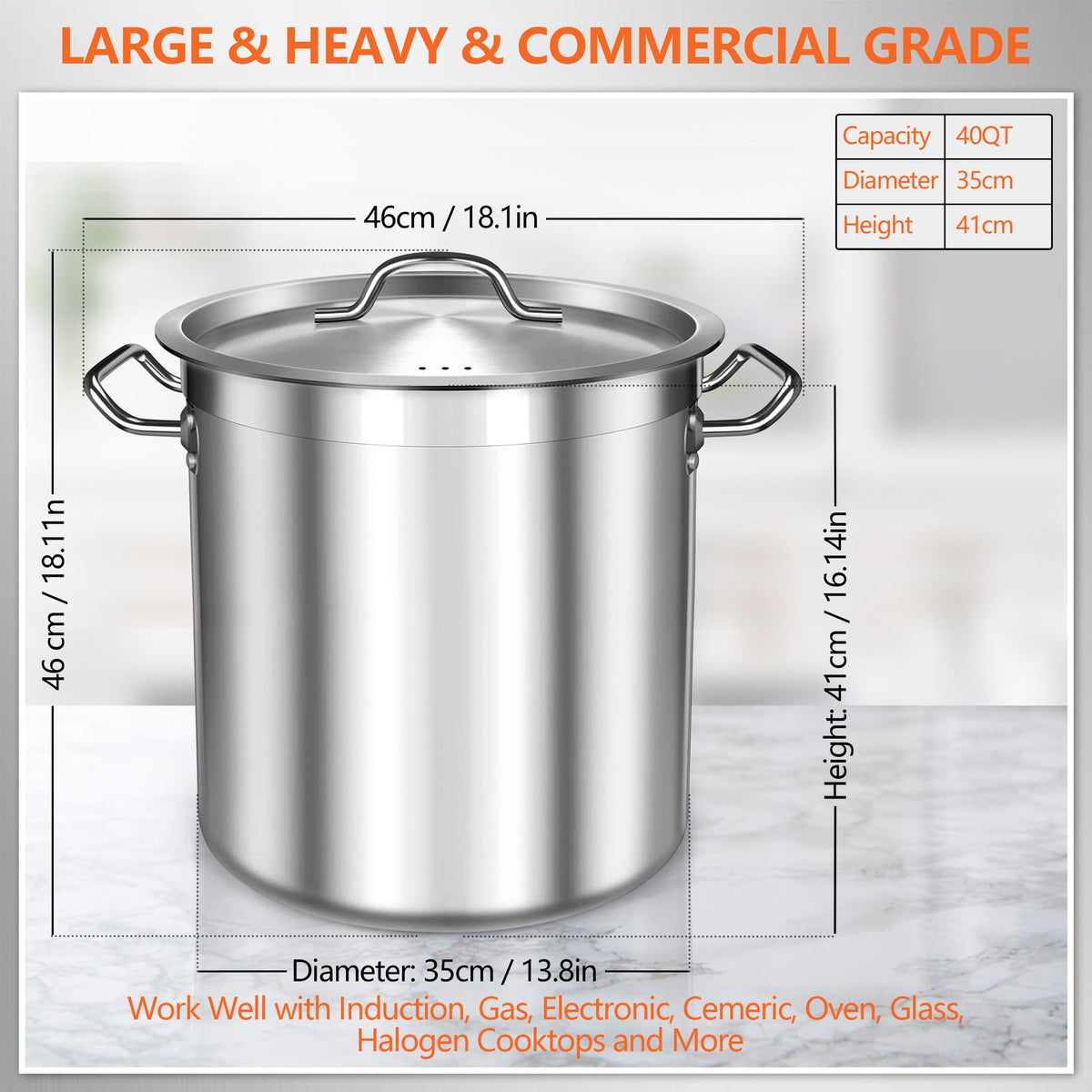 40 Quart Stainless Steel Stock Pot with Lid X27479