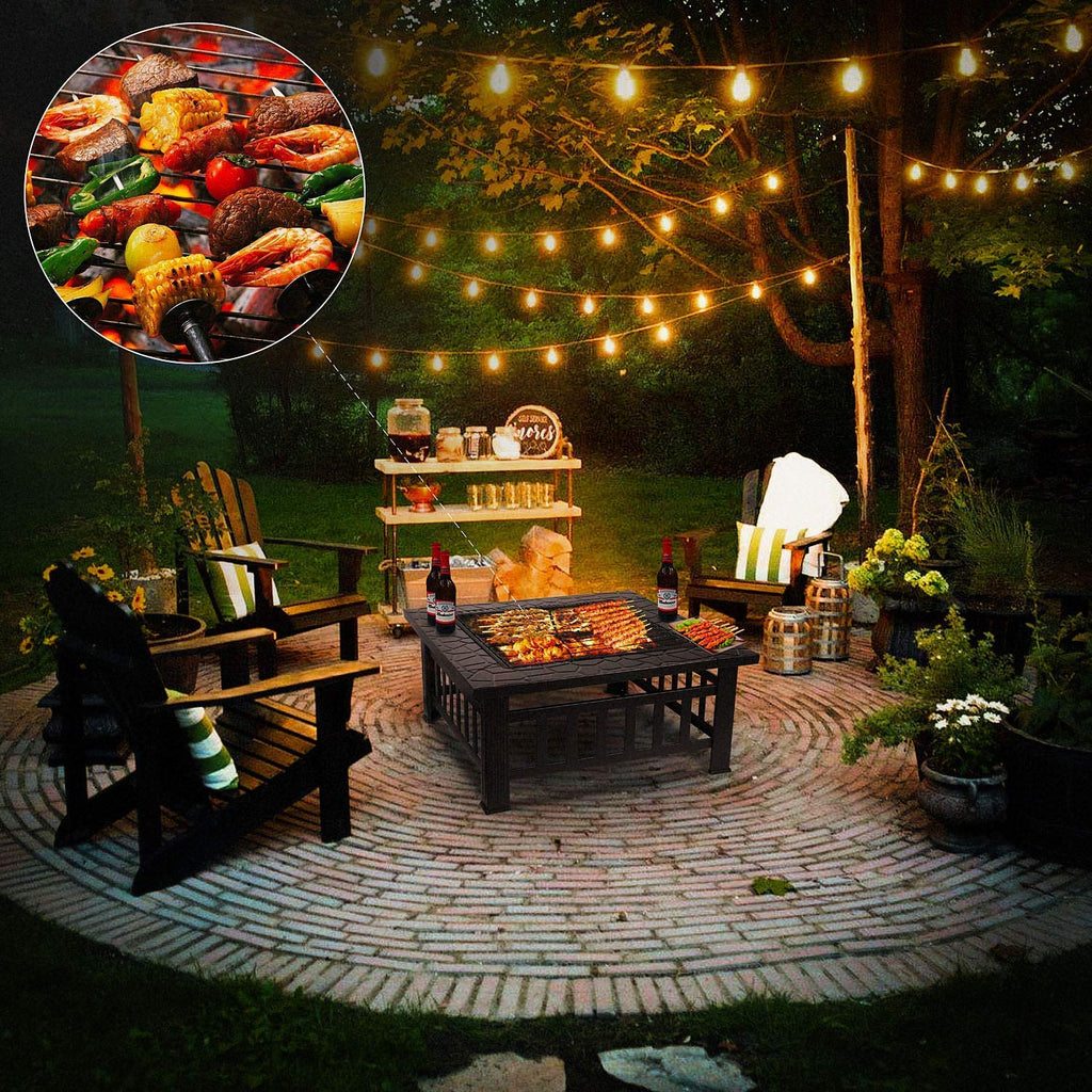 32" Square Wood Burning Fire Pit with Poker and Cover G243