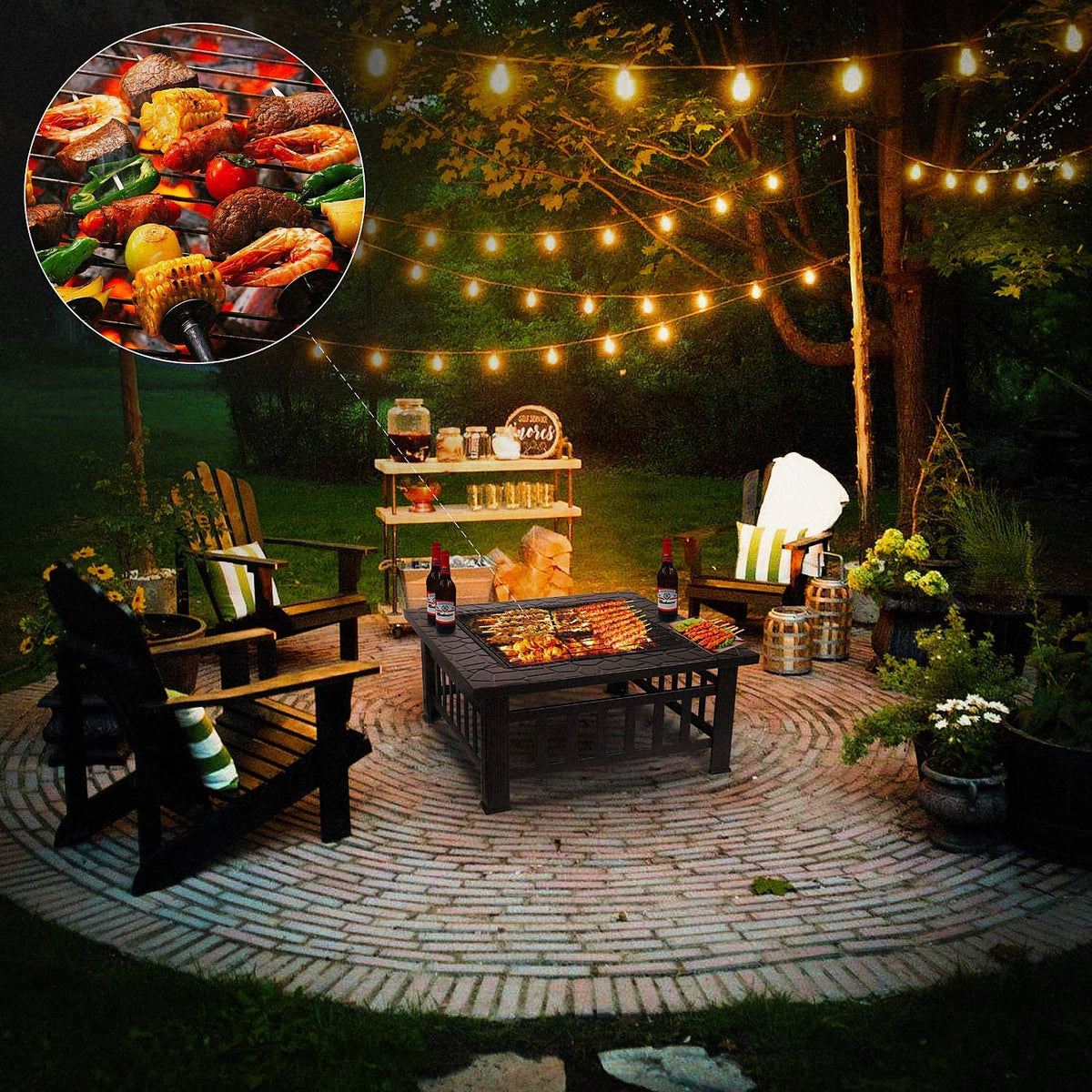 32" Square Wood Burning Fire Pit with Poker and Cover G243