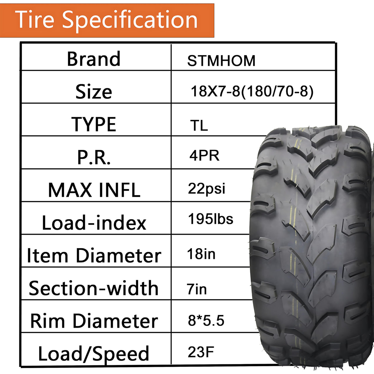 Set of 2 18X7X8 Tubeless ATV/UTV Tires 4 PR Q575