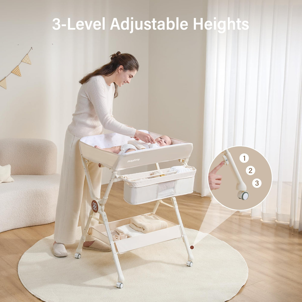 Portable Foldable Baby Changing Table on Wheels J116