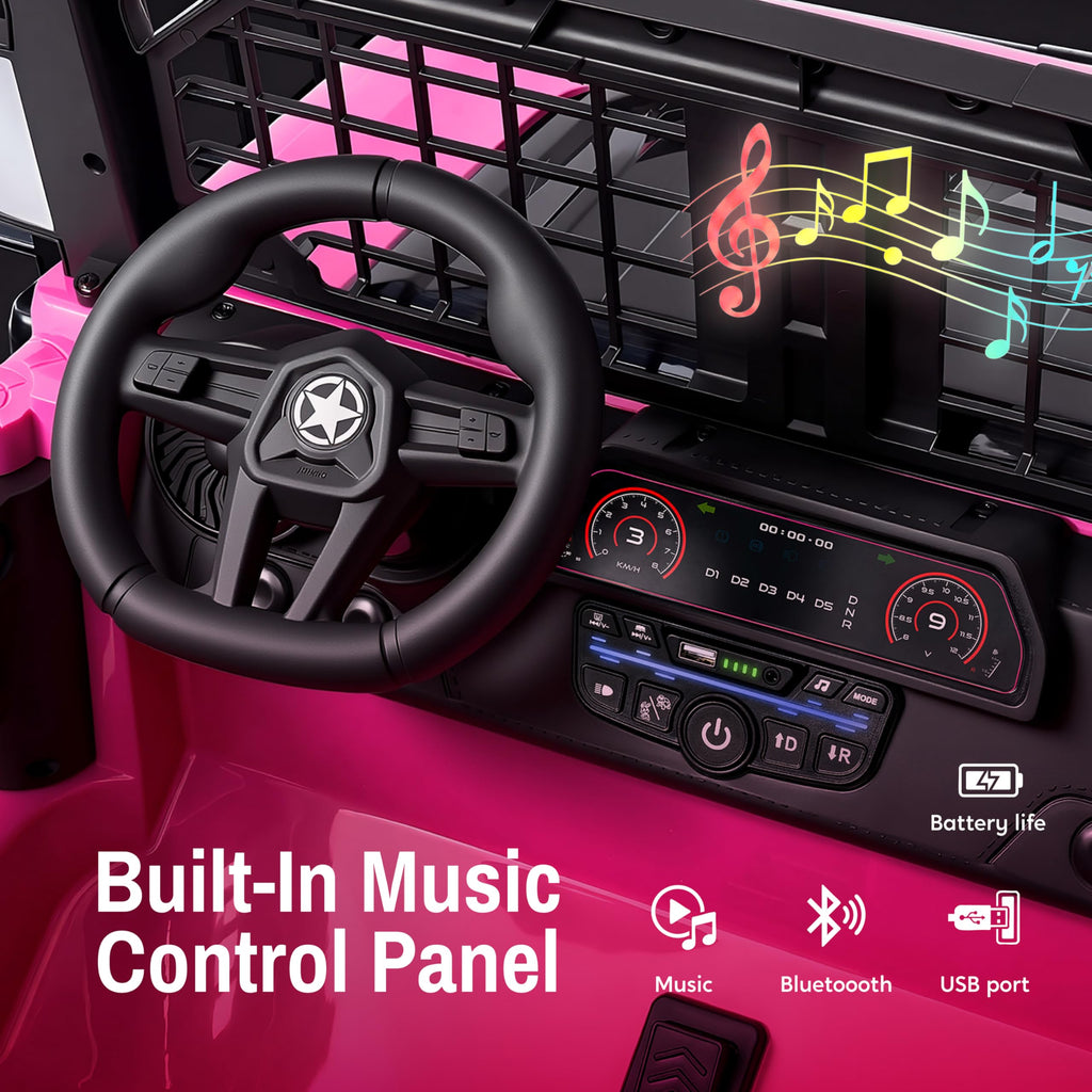 24V 2 Seater Ride On Car with Remote Control, 3 Speed Settings, All-Terrain Tires, LED Lights & Bluetooth Music, Up to 132 lbs, Pink L7632