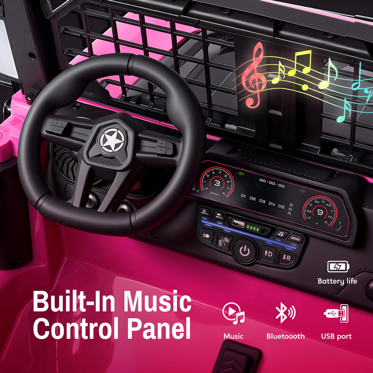 24V 2 Seater Ride On Car with Remote Control, 3 Speed Settings, All-Terrain Tires, LED Lights & Bluetooth Music, Up to 132 lbs, Pink L7632