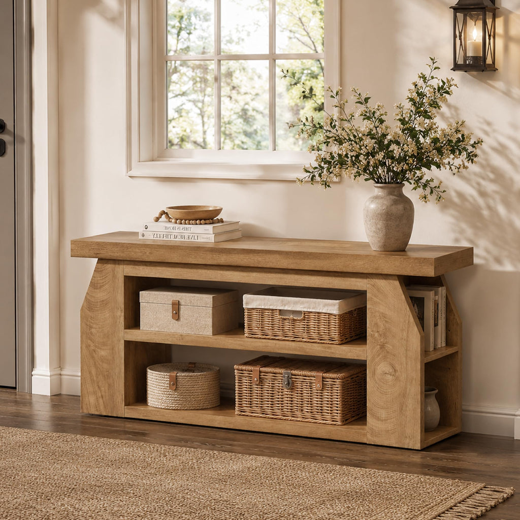 Oak 3-Tier Wood TV Stand for 55 Inch TV H383241