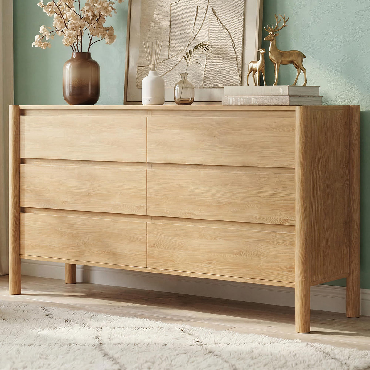 Oak 6 Drawer Dresser with Solid Wood Legs K633