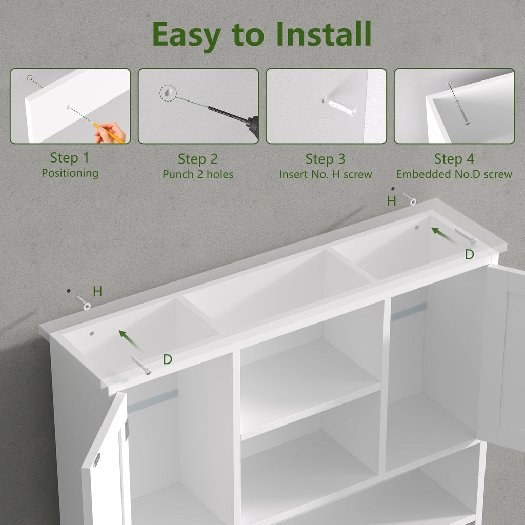 31.5"W 3-Tier Wall Mounted Bathroom Cabinet with Hooks O538565