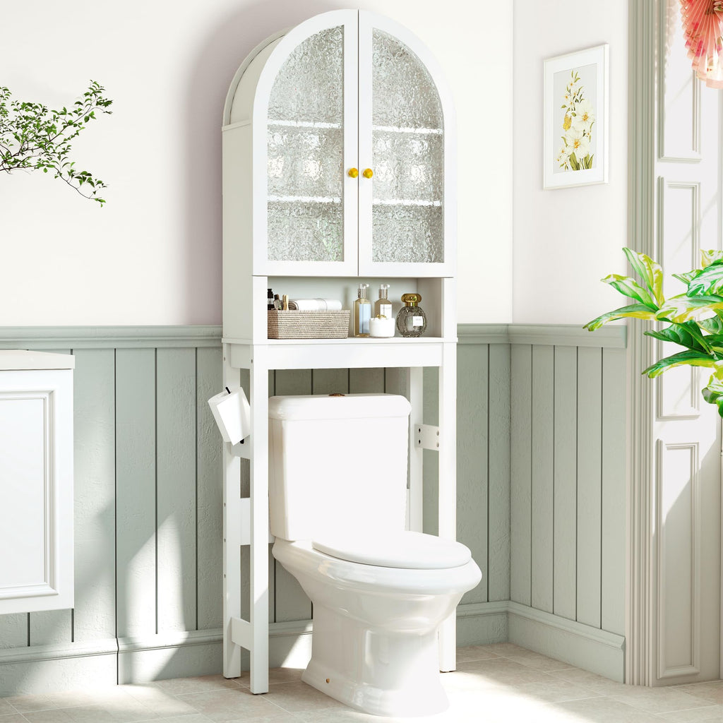 White Over The Toilet Storage Cabinet with Acrylic Doors and Adjustable Shelf I1180