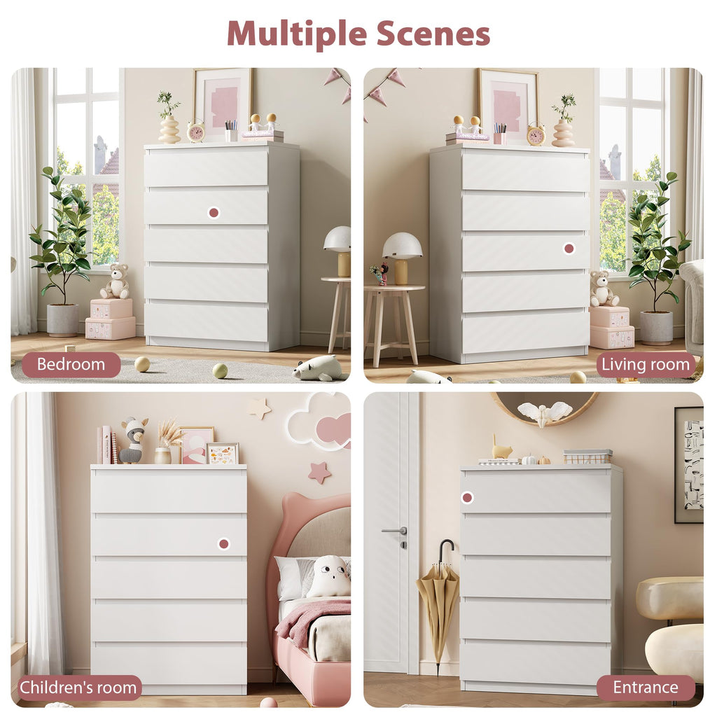 White 5 Drawer Dresser Chest of Drawers N4272