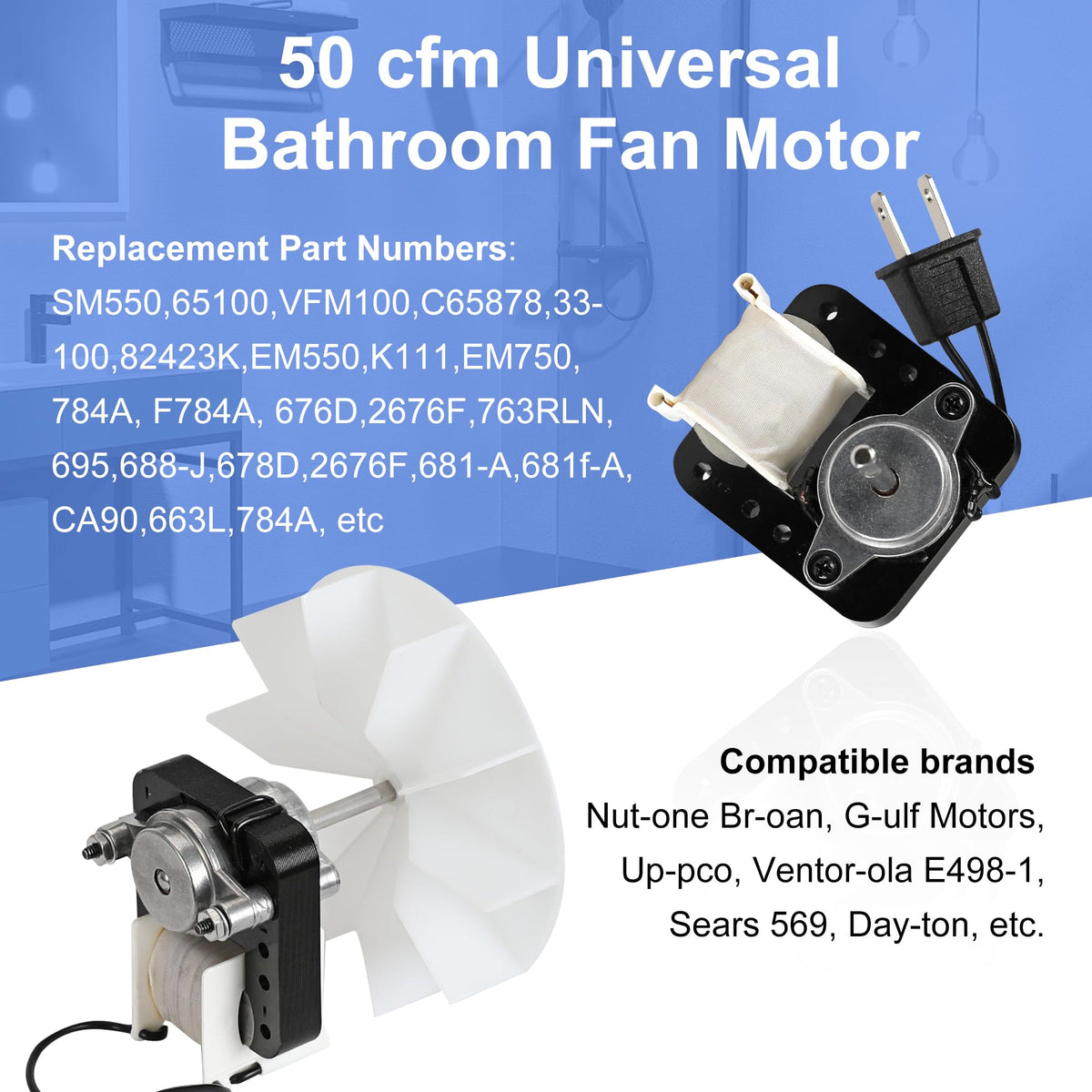 Bathroom Exhaust Fan Motor Replacement Kit 50CFM 120V B512835