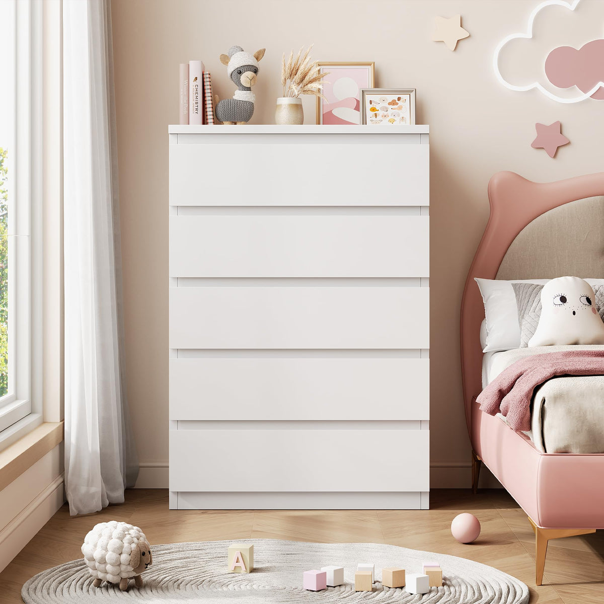 White 5 Drawer Dresser Chest of Drawers N4272
