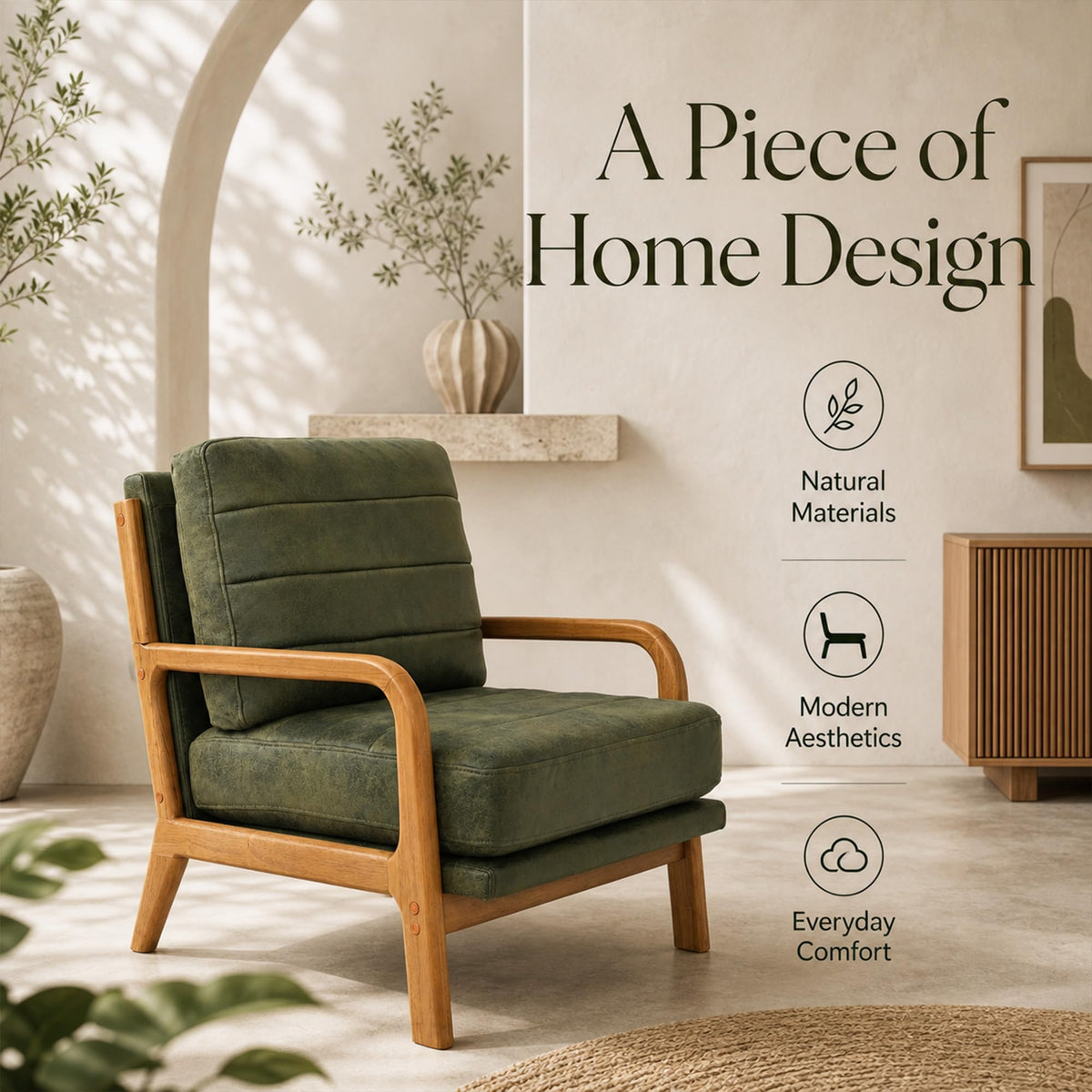 Mid-Century Modern Accent Chair Set of 2 Green H848