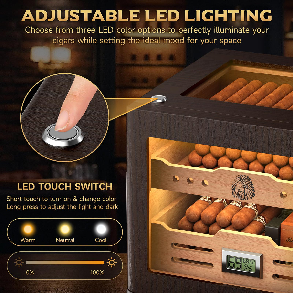 Cigar Humidor Cabinet with Digital Hygrometer and 2 Humidifiers Q86449