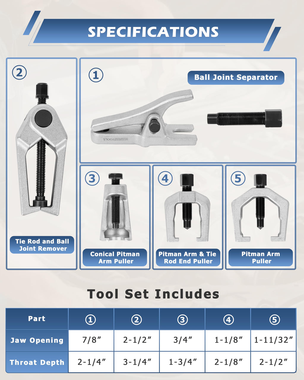5 Pcs Ball Joint Separator and Tie Rod End Tool Set E696274