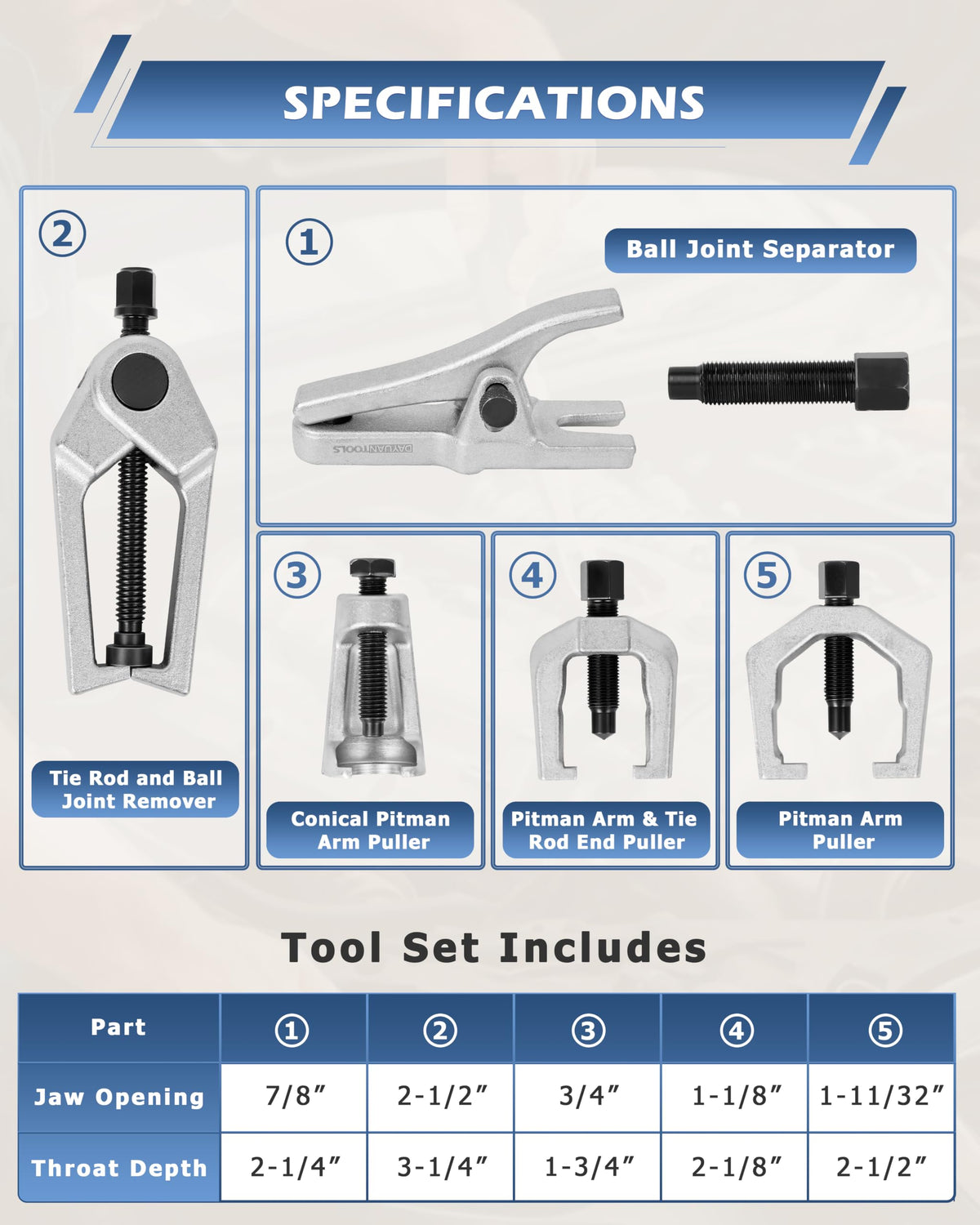 5 Pcs Ball Joint Separator and Tie Rod End Tool Set E696274