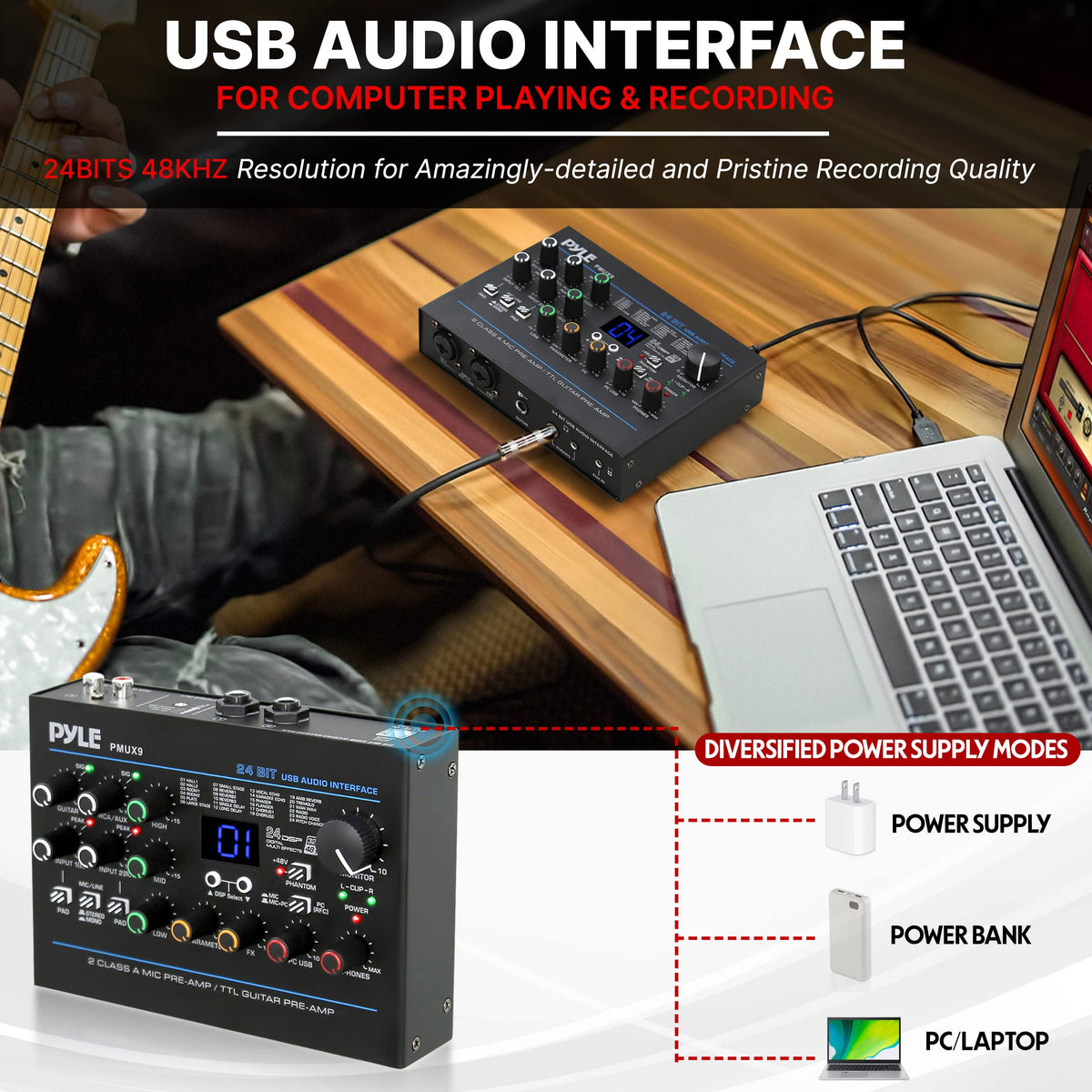 USB Audio Interface with Digital Effects and Phantom Power J65260