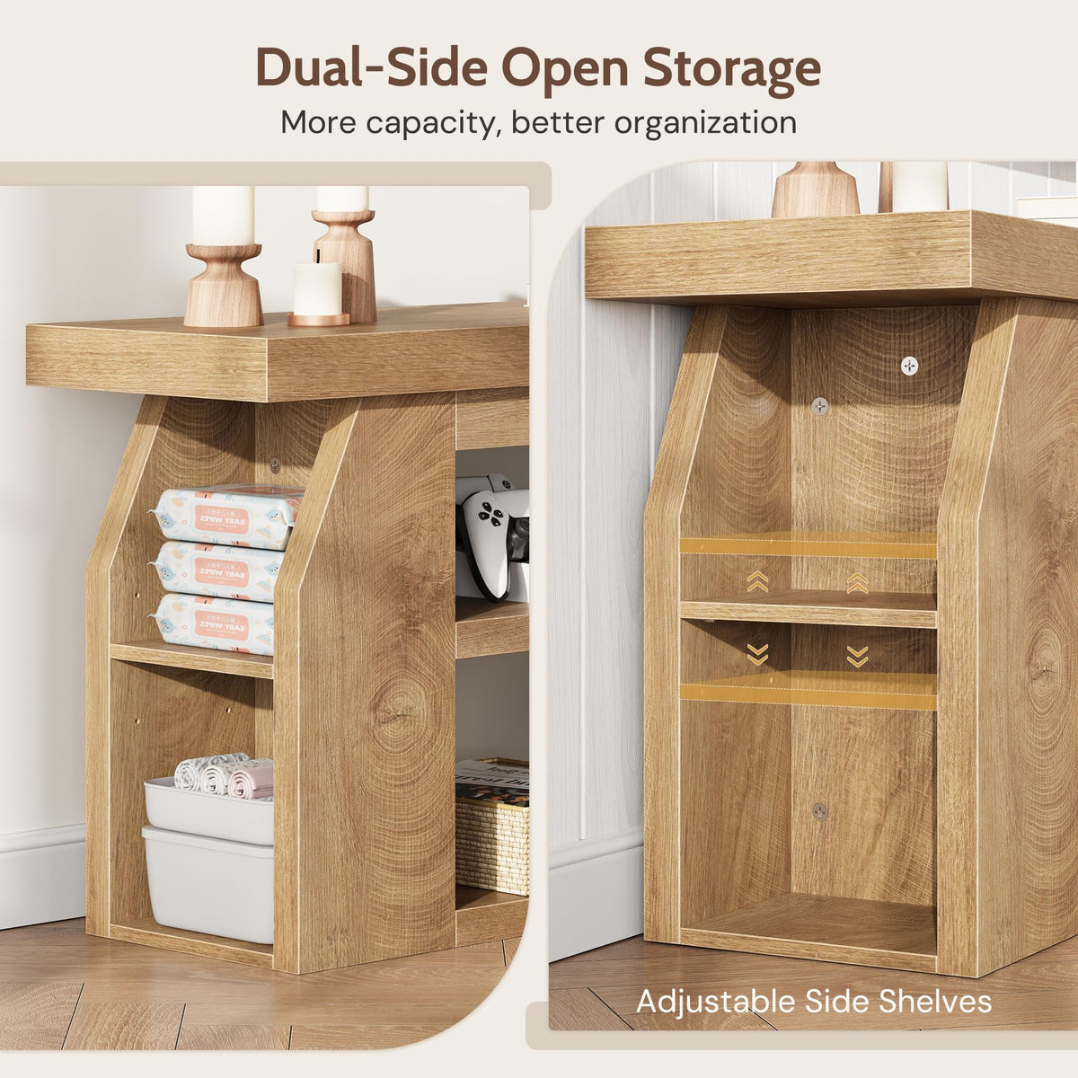 Oak 3-Tier Wood TV Stand for 55 Inch TV H383241