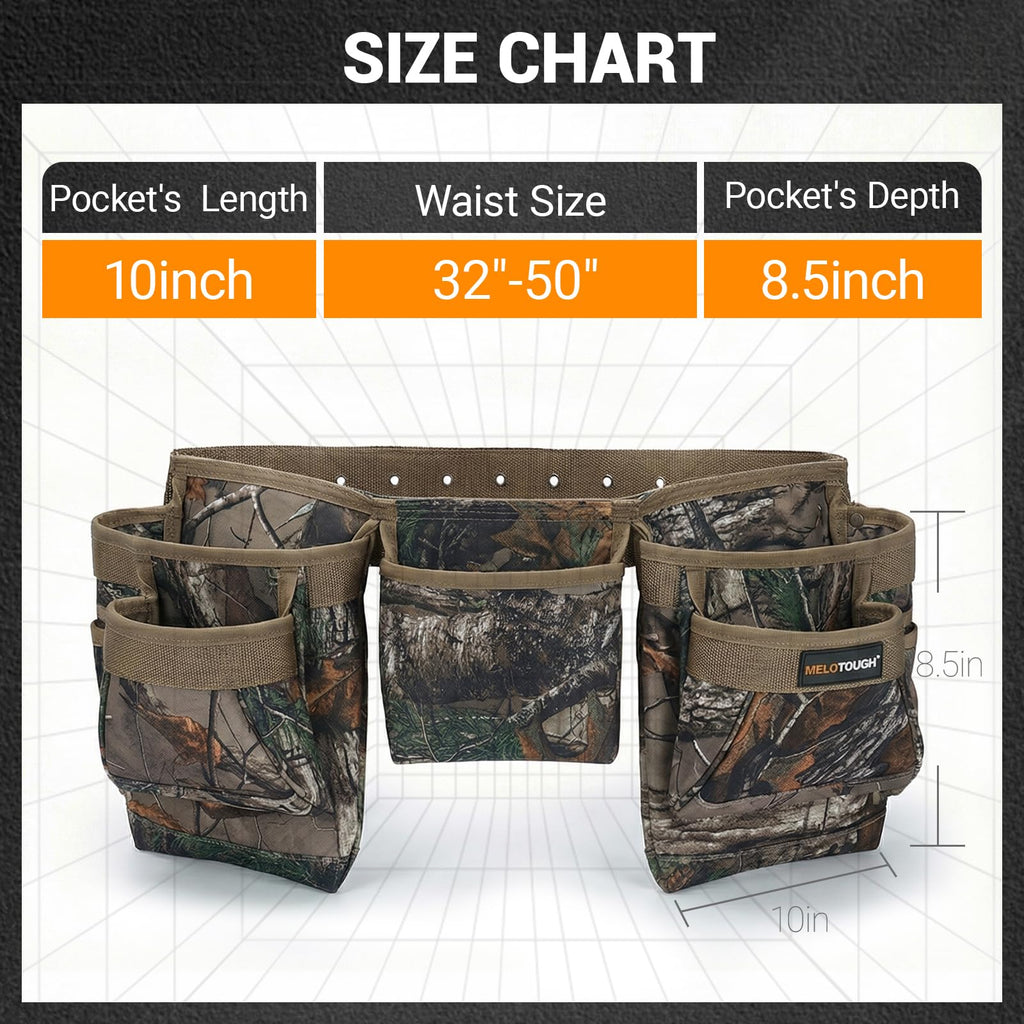 Camo Heavy Duty Adjustable Tool Belt with Pouches G6158
