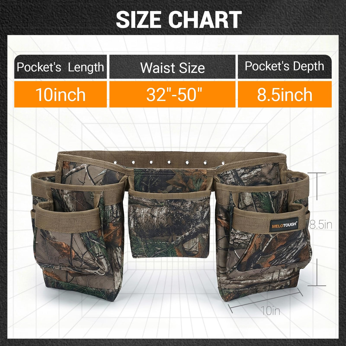Camo Heavy Duty Adjustable Tool Belt with Pouches G6158