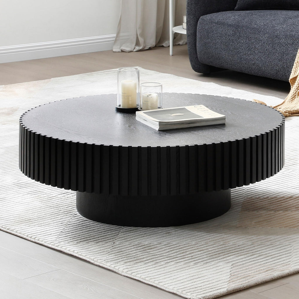 Matt Black Round Nesting Wood Coffee Table H398449