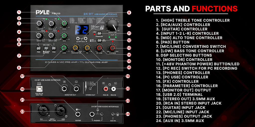 USB Audio Interface with Digital Effects and Phantom Power J65260