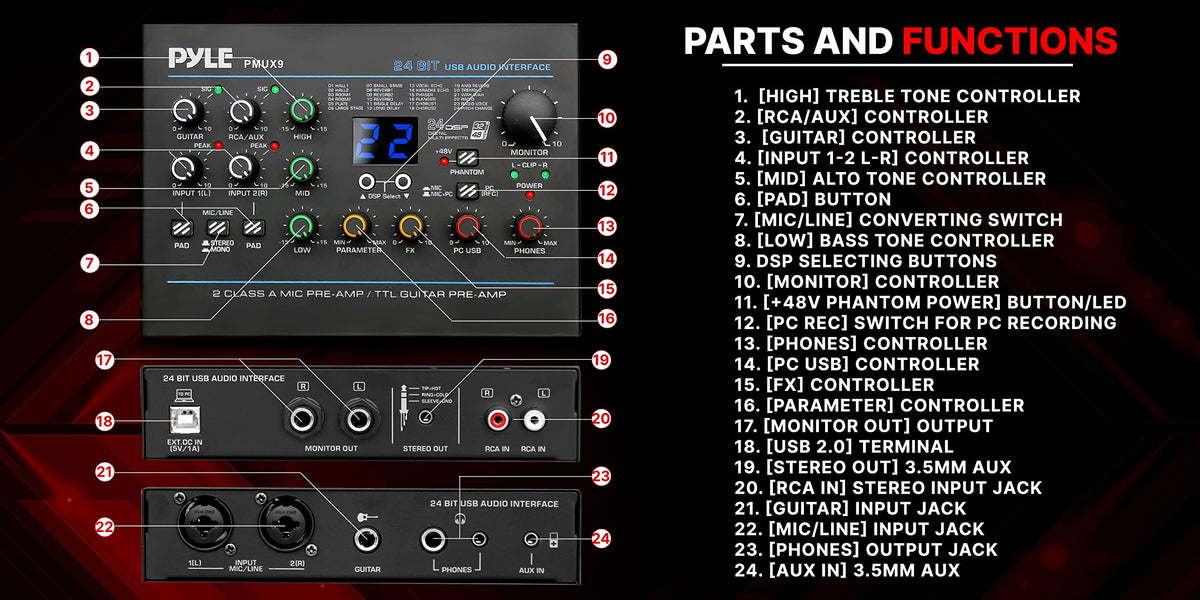 USB Audio Interface with Digital Effects and Phantom Power J65260