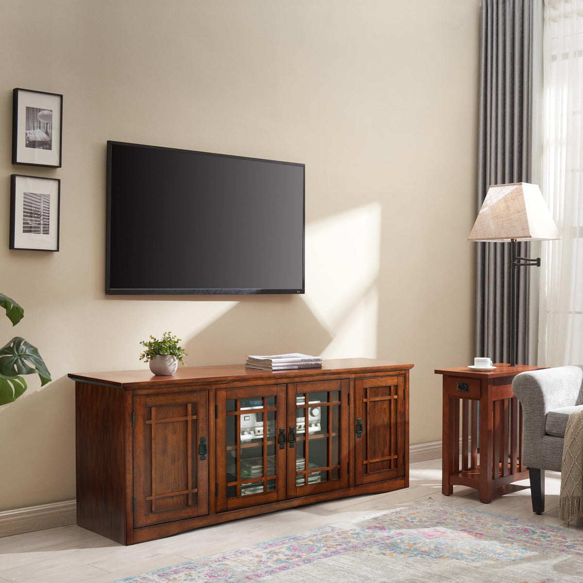 Solid Wood Mission Oak Four Door TV Stand C901336