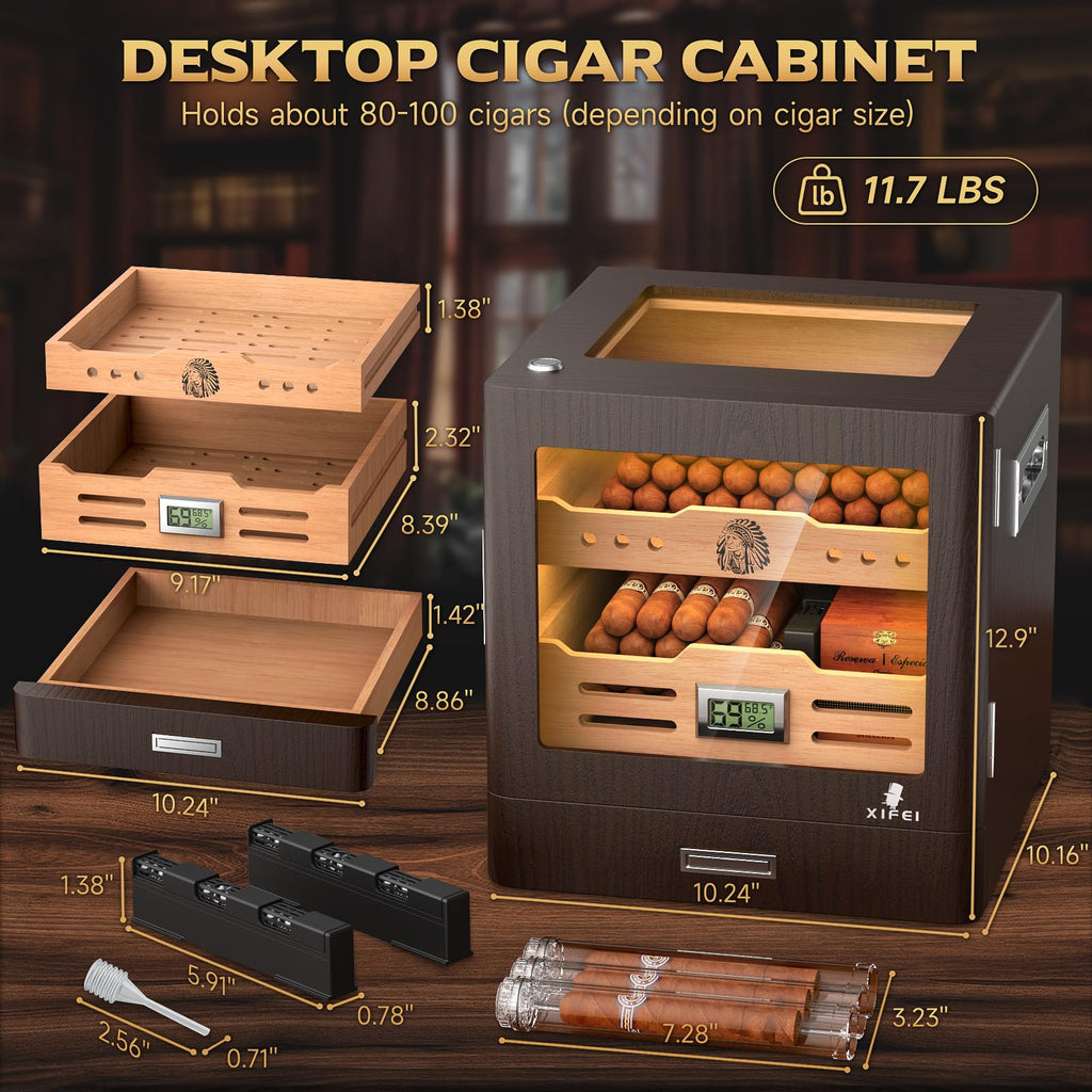 Cigar Humidor Cabinet with Digital Hygrometer and 2 Humidifiers Q86449